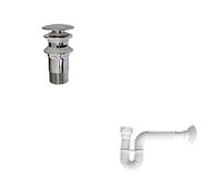 BAIKAL Pack Sifón de Botella Cromado/Extensible PVC y Válvula de Desagüe con rebosadero para baño, opción con Grifo. Fácil instalación, todo incluido. Sifón Extensible + Válvula