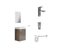 Baikal Pack solución Completa, Incluye: Mueble de Baño, Lavabo cerámico, Grifo, Sifón Extensible y Válvula de desagüe, Mueble MONTADO, Entrega Todo en uno, 1 Puerta con Espejo 45 cm Nebraska