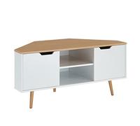 BAITA - Mueble de TV esquinero, decoración Blanca y Roble, Estilo Industrial, 115 x 55 x 53,5 cm (Largo x Ancho x Alto)