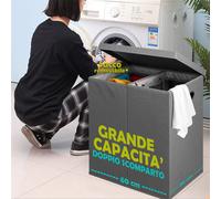 BAKAJI 150 L 2-Compartimentos Canasta de ropa sucia, Canasta de ropa con bolsas extraíbles para ropa sucia y ropa sucia, bandeja de clasificación con de metal, a prueba de olores, 64 X 36 X 65Cm