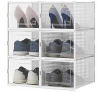 BAKAJI 6 cajas para zapatos apilables con tapas, montaje fácil, ahorran espacio, transparentes, cajas organizadoras de almacenamiento, (juego de 6 unidades, 35 x 25 x 19 cm)