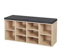 Bakaji - Banco/zapatero con 10 estantes - Fabricado en madera melamínica - Banco con cojín de cuero ecológico - Medidas 104 x 29,5 x 49 cm