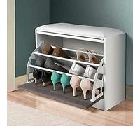 Bakaji Banco Zapatero de Madera con Puerta abatible Triple Profundidad y Asiento de Piel ecológica, tamaño 60 x 30 x 48 cm (Gris Roble)