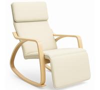 BAKAJI Beige Silla Mecedora Sillón Relax Algodón Respaldo y Reposapiés Ajustable, Madera, Estándar
