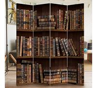 BAKAJI Biombo Separador de 4 Paneles, Estructura de Madera, Revestimiento de Lona con impresión Frontal Retro, estantería Antigua, Divisor Plegable (180 x 160 cm)