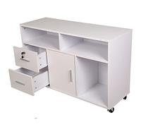 BAKAJI Blanco Mueble para Impresora 3 estantes 2 cajones con Llave, Madera de ingeniería, estándar