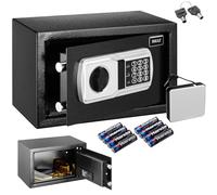BAKAJI Caja fuerte electrónica de seguridad con caja de batería externa, caja de valores y documentos antirrobo para casa, hotel, instalación en pared o independiente, 31 x 20 x 20 cm (negro)