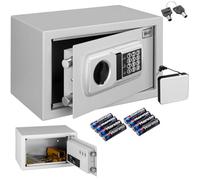 BAKAJI Caja fuerte electrónica de seguridad con caja de batería externa, caja de valores y documentos antirrobo para casa, hotel, instalación en pared o independiente, 31 x 20 x 20 cm (gris)