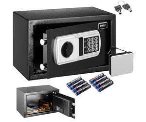 BAKAJI Caja fuerte electrónica de seguridad con caja de batería externa, caja de valores y documentos antirrobo para casa, hotel, instalación en pared o independiente, 31 x 20 x 20 cm (negro)