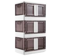 BAKAJI Cajas de almacenamiento con tapa, doble sistema de apertura, contenedores plegables para ahorrar espacio con ruedas, zapatero apilable, armario para ropa, juguetes, libros, 3 x 45 litros (juego