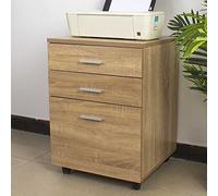 BAKAJI Cajonera de Escritorio con Mueble para Impresora de Madera MDF con 3 cajones y 4 Ruedas giratorias diseño Moderno decoración casa Oficina tamaño 46,5 x 45 x 64 cm (Roble)