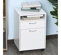 BAKAJI Cajonera giratoria para Escritorio, casa, Oficina, de Madera MDF con cajón y Estante Abierto, 4 Ruedas y Cierre con Llave, diseño Moderno, Dimensiones 40 x 35 x 60 cm, Color Blanco