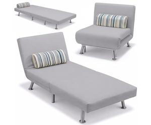 bakaji Cama 1 Plaza Individual Estructura de Metal Revestimiento de Algodón Acolchado Respaldo reclinable de 5 Posiciones cajones de Madera tamaño 75 x 70 x 75 cm