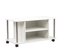 BAKAJI Carro Porta TV Blanco con 4 Ruedas móvil Horizontal bajo para televisores Madera MDF Carro Mesa Mesa Moderna de diseño con estantes de Almacenamiento Funcional