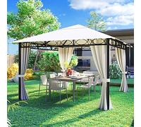 BAKAJI Cenador de jardín de 3 x 3 m, Color Beige de Metal Robusto con Cortinas, Cierre de Cremallera, Ideal para Exteriores, Lona Impermeable, Estructura Tubular de Hierro, diseño Elegante (3x3 MT)
