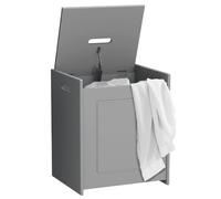 BAKAJI Cesta para la colada de baño, línea piedra, con tapa antiolor, cesta para ropa sucia con asas de madera MDF, contenedor para ropa sucia (gris)