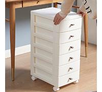 BAKAJI Cómoda de Ahorro de Espacio bajo con 6 cajones, estantes de Almacenamiento, Carro Blanco de Polipropileno con 4 Ruedas y Estructura Robusta, Organizador Multiusos 27x37.5x65 cm, Gran Capacidad