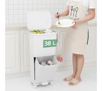 BAKAJI Cubo de basura de cocina con capacidad de 38 litros, doble cubo que ahorra espacio para separación de basura, basura para recogida diferenciada, 1 cajón abatible, 42 x 28,5 x 73 cm (38 litros)