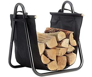 Bakaji Cuna leña, soporte de metal con cesta para leña, de tejido Oxford, para interior, leña, casa, para chimenea, estufa, diseño moderno, color negro, tamaño 40 x 45 x 32 cm (Design 2)