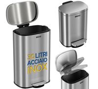BAKAJI de Basura de Acero Inoxidable de 30L con Interior Extraíble, Cierre y Silencioso con Amortiguación, Ideal para Cocina y Baño