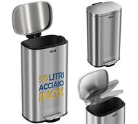 BAKAJI de Basura de Acero Inoxidable de 50L con Interior Extraíble, Cierre y Silencioso con Amortiguación, Ideal para Cocina y Baño