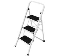 Bakaji Escalera plegable cuadrada para ahorrar espacio con peldaños antideslizantes y asa de seguridad, taburete escalera, estructura acero y revestimiento de goma, capacidad máx 150 kg (3 peldaños)