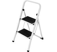 Bakaji Escalera plegable cuadrada para ahorrar espacio con peldaños antideslizantes y asa de seguridad, taburete escalera, estructura acero y revestimiento de goma, capacidad máx 150 kg (2 peldaños)