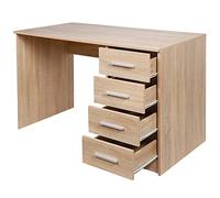 BAKAJI Escritorio con cajonera 4 cajones Mesa de Trabajo Porta PC Ordenador de Madera MDF decoración casa Oficina Dormitorio diseño Moderno Dimensiones 110 x 56 x 73 cm (Roble)