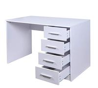 BAKAJI Escritorio con cómoda de 4 cajones, Mesa de Trabajo, Puerta de Ordenador de Madera MDF, decoración del hogar, Oficina, Dormitorio, diseño Moderno, tamaño 110 x 56 x 73 cm (Blanco)
