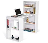 Bakaji Escritorio con Doble librería 2 + 4 Compartimentos. Mesa de Trabajo para Ordenador de Madera melamínica. Decoración para casa, Oficina, Dormitorio. Dimensiones: 120 x 55 x 120 cm (Blanco)