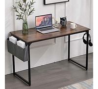 BAKAJI Escritorio de mesa de trabajo para ordenador o ordenador, tablero de madera MDF con estructura de metal, organizador de tela y gancho para casa de oficina, diseño moderno industrial, 120 x 60 x