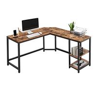 BAKAJI Escritorio esquinero con estantería de 2 estantes, mesa de trabajo para ordenador, estructura metal negro y tablero de madera MDF con efecto antiguo, decoración diseño moderno industrial