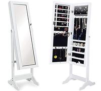 BAKAJI - Espejo joyero Armario joyero Espejo con Puerta Porta Objetos y Luces LED de Color Blanco, Armario Organizador para Joyas (Sofia LED)