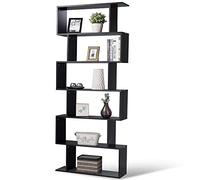 BAKAJI Estantería de 6 estantes de Madera diseño Zig Zag Moderno para salón, salón, casa, Oficina, tamaño 80 x 24 x 190 cm (Negro)