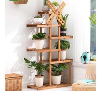 BAKAJI Estantería para macetas, plantas y flores, con estantes, estructura de madera de bambú móvil, estantería, multiuso, diseño moderno, color natural, decoración del hogar (diseño 2)