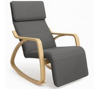 BAKAJI Gris Silla Mecedora Sillón Relax Algodón Respaldo y Reposapiés Ajustable, Madera, Estándar