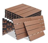BAKAJI Juego de 11 piezas de azulejos de WPC para jardín con sistema de drenaje de agua, suelo de baldosa resistente a los agentes atmosféricos, ideal para exteriores, patio, balcón, terraza