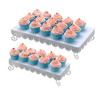 BAKAJI Juego de 2 Soportes para Tartas de Metal con Bandeja para Magdalenas, para Bodas, Color Blanco, 2 tamaños