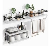 BAKAJI Juego de 3 + 1 estantes de Pared de Madera Maciza, estantes de Pared Multiusos, Soportes y Cesta de Metal, estantería para Dormitorio, salón, Cocina, baño, librería, Ahorro de Espacio (Blanco)