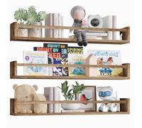 BAKAJI Juego de 3 estantes de Pared de Madera, estantes de Pared Multiusos y Barra de protección de Objetos, estantería para Dormitorio, salón, Cocina, baño, librería para Ahorrar Espacio, 3 x 60 cm
