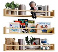BAKAJI Juego de 3 estantes de Pared de Madera, estantes de Pared Multiusos y Barra de protección de Objetos, estantería para Dormitorio, salón, Cocina, baño, librería para Ahorrar Espacio, 3 x 60 cm