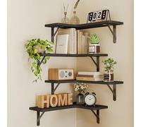 BAKAJI Juego de 4 estantes de Madera angulares, estantería esquinera para Montaje en Pared, Barras de Metal, estantería para Dormitorio, salón, Cocina, baño, librería Que Ahorra Espacio (Negro)