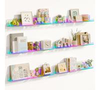 BAKAJI Juego de 6 estantes de acrílico de Pared, diseño Moderno, estantería de Pared Multiusos, Organizador para Dormitorio, salón, Cocina, baño, librería para Ahorrar Espacio, 38 x 10 x 4,8 cm