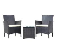 BAKAJI Juego de salón de ratán con Mesa de Cristal Templado, 2 sillones y Cojines cómodos, Suaves, Color Beige, Muebles de terraza, jardín, Exteriores, Resistente a la Intemperie y a los Rayos UV