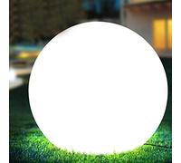 BAKAJI Lámpara de diseño esférica de jardín, diámetro 20 cm, luz iluminación exterior de suelo o mesa, casquillo E27, bombilla máx. 25 W, color blanco con piquetas de fijación al suelo