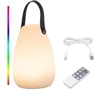 BAKAJI Lámpara de mesa led inalámbrica recargable con mango negro, luz ambiental portátil, exterior e interior, RGB, 8 modos de color, para jardín, hotel, bar, dormitorio, IP44
