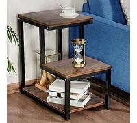 BAKAJI Libreria Baja - Estantería de 3 estantes de metal y madera de densidad media - Mesa de café lateral - Sofá de diseño moderno industrial - Decoración para salón, casa u oficina - 60 x 60 x 35 cm