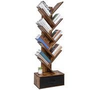 BAKAJI Librería estantería con 10 estantes Inclinados de Madera MDF Efecto Envejecido con cajón de Tela, diseño Moderno Industrial para salón, salón, casa u Oficina. Dimensiones: 149 x 38 x 20 cm