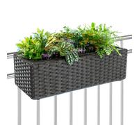 BAKAJI Macetero con Efecto ratán con Ganchos y Anillos para balcón, Maceta para Flores de balcón y Mesa para Exteriores e Interiores, Soporte 1 Compartimento Resistente a los Rayos UV 54 x 22 x 17 cm