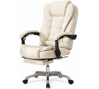 BAKAJI Massaggiante Sillón de Masaje USB Silla de Oficina reclinable + reposapiés Bian, Poliuretano Policarbonato Cuero Polipropileno Nylon, Blanco, Medium